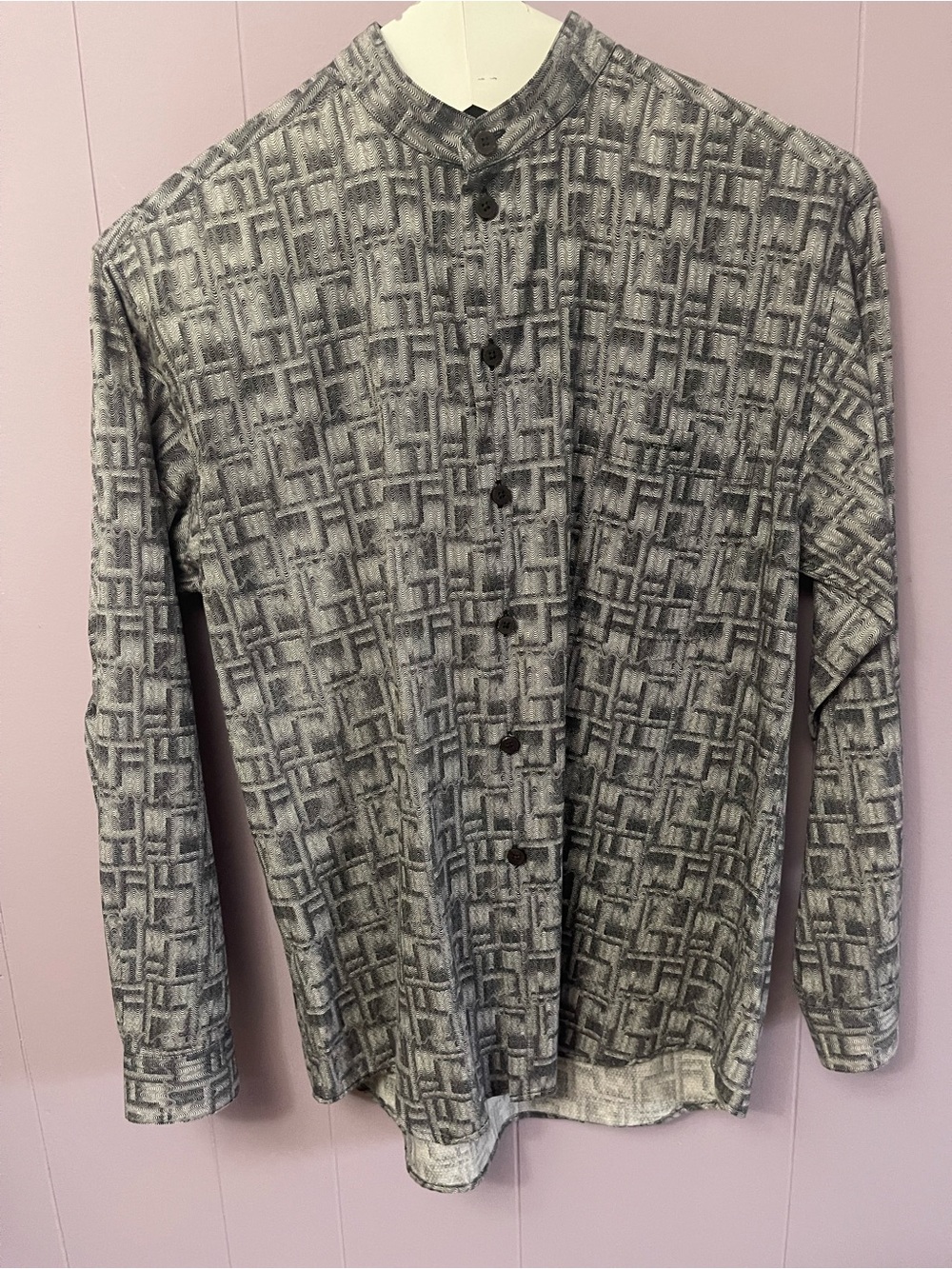 Gray Patterned Men's Button-Up Coat 100 on